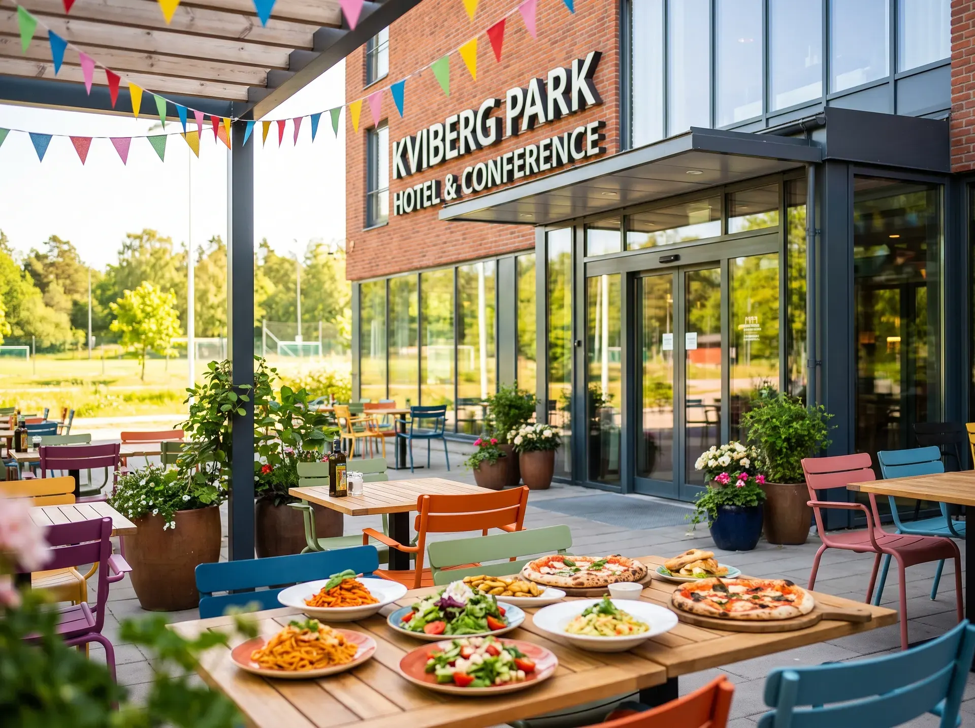 Uteservering framför Kviberg Park Hotel i Göteborg